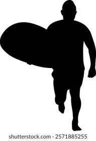 Male Surfer Silhouette. Isolated on White Background. Vector Illustration