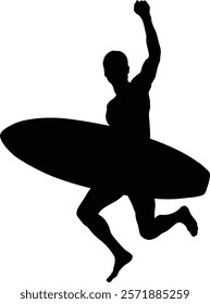 Male Surfer Silhouette. Isolated on White Background. Vector Illustration