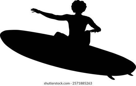 Male Surfer Silhouette. Isolated on White Background. Vector Illustration