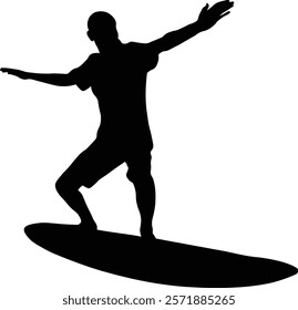 Male Surfer Silhouette. Isolated on White Background. Vector Illustration