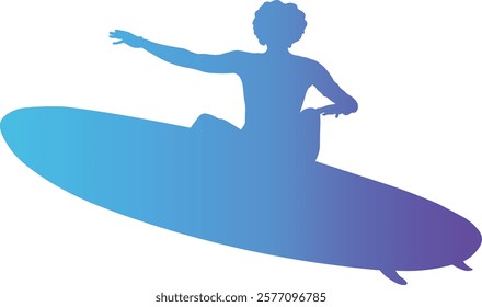 Male Surfer Silhouette Isolated on White Background. Vector Illustration with Gradient Color Design