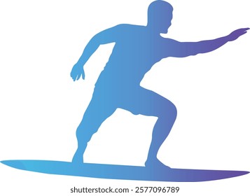 Male Surfer Silhouette Isolated on White Background. Vector Illustration with Gradient Color Design