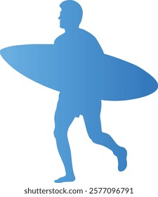 Male Surfer Silhouette Isolated on White Background. Vector Illustration with Gradient Color Design