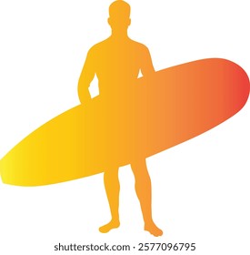 Male Surfer Silhouette Isolated on White Background. Vector Illustration with Gradient Color Design