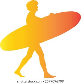 Male Surfer Silhouette Isolated on White Background. Vector Illustration with Gradient Color Design