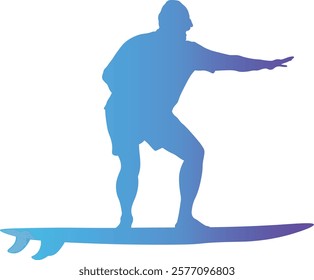 Male Surfer Silhouette Isolated on White Background. Vector Illustration with Gradient Color Design