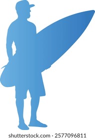 Male Surfer Silhouette Isolated on White Background. Vector Illustration with Gradient Color Design