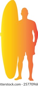 Male Surfer Silhouette Isolated on White Background. Vector Illustration with Gradient Color Design