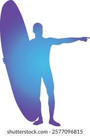 Male Surfer Silhouette Isolated on White Background. Vector Illustration with Gradient Color Design