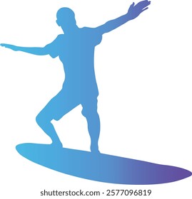 Male Surfer Silhouette Isolated on White Background. Vector Illustration with Gradient Color Design