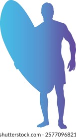 Male Surfer Silhouette Isolated on White Background. Vector Illustration with Gradient Color Design