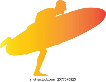 Male Surfer Silhouette Isolated on White Background. Vector Illustration with Gradient Color Design