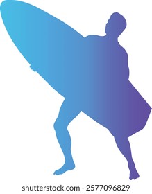 Male Surfer Silhouette Isolated on White Background. Vector Illustration with Gradient Color Design