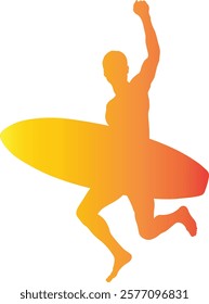 Male Surfer Silhouette Isolated on White Background. Vector Illustration with Gradient Color Design