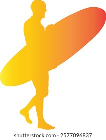 Male Surfer Silhouette Isolated on White Background. Vector Illustration with Gradient Color Design