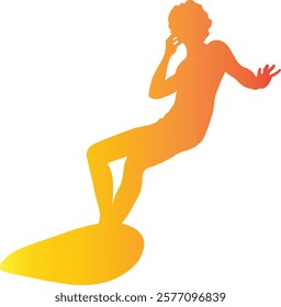 Male Surfer Silhouette Isolated on White Background. Vector Illustration with Gradient Color Design