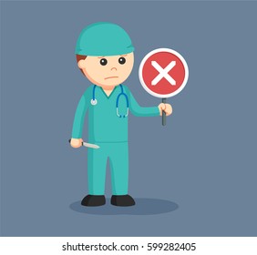 male surgeon with crosswise sign indicates fail surgery