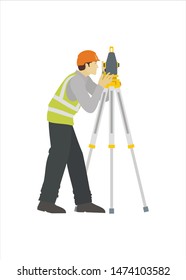 Male surveyor measuring land using a theodolite. Simple illustration.