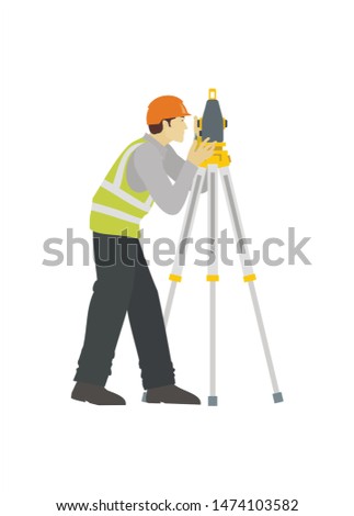 Male surveyor measuring land using a theodolite. Simple illustration.