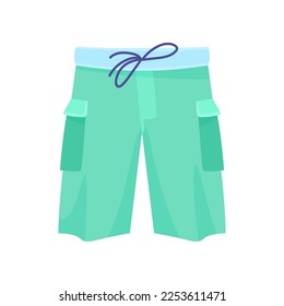 Pantalones cortos machos de natación con bolsillos ilustrativos vectoriales. Dibujo de dibujos animados de ropa de baño de menta o calzoncillos para hombres aislados en fondo blanco. Verano, concepto de moda