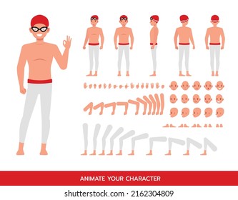 Male Swimmer Character Vector Design.  Create Your Own Pose.