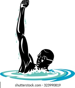 Male Swimmer Raising arms in victory