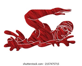 Male Swimming Sport Swimmer Action Cartoon Graphic Vector