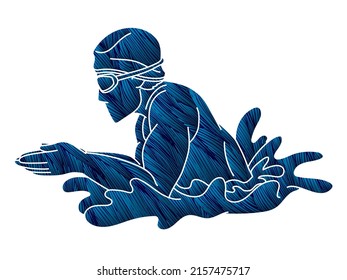 Male Swimming Sport Swimmer Action Cartoon Graphic Vector