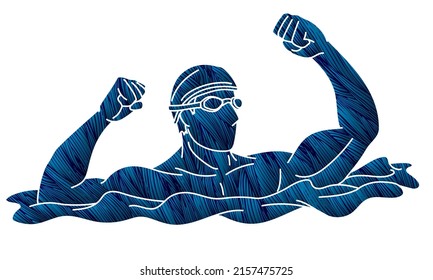 Male Swimming Sport Swimmer Action Cartoon Graphic Vector