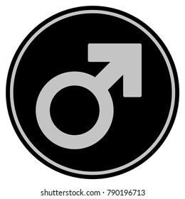 Male Symbol black coin icon. Vector style is a flat coin symbol using black and light gray colors.