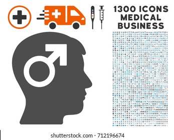 Male Symbol Head gray vector icon with 1300 medicine commerce symbols. Set style is flat bicolor light blue and gray pictograms.