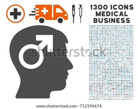 Male Symbol Head gray vector icon with 1300 medicine commerce symbols. Set style is flat bicolor light blue and gray pictograms.