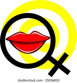  male symbol and lips in yellow background	