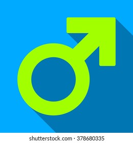 Male Symbol long shadow vector icon. Style is a flat light symbol with rounded angles on a blue square background.