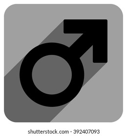 Male Symbol long shadow vector icon. Style is a flat male symbol iconic symbol on a gray square background.