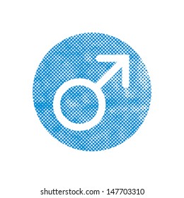 Male Symbol Mars Vector Icon With Pixel Print Halftone Dots Texture.