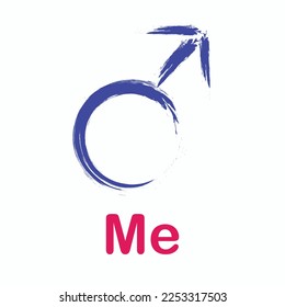 Male symbol in pink and blue lettering. Male gender symbol. Grunge style icon. For room or toilet pointers