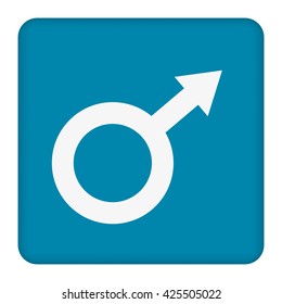 Male Symbol vector icon. Image style is flat male symbol pictogram drawn with blue color on a blue  background.