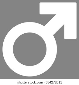 Male Symbol vector icon. Style is flat symbol, white color, rounded angles, gray background.