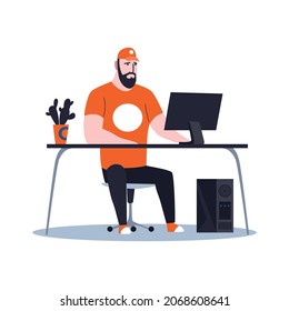 Male sysadmin working on computer to maintaining or repairing server. Repairing and adjusting work on network connection. Technical engineer work on system maintenance