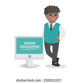 male teacher african online education design character on white background