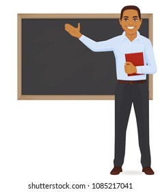 Male Teacher At Blackboard With Copy Space Showing Vector Illustration