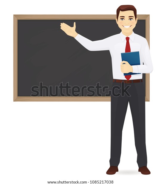 Male Teacher Blackboard Copy Space Showing Stock Vector (Royalty Free ...