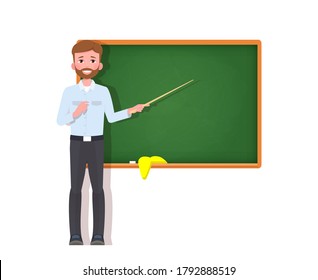 Male teacher at blackboard. Isolated vector illustration 