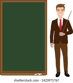 Male teacher at blackboard vector illustration isolated on white. Teacher man vector. School vector.