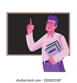 Male Teacher  Blackboard Vector Illustration