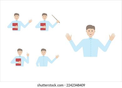 Male Teacher Cartoon Illustration Set