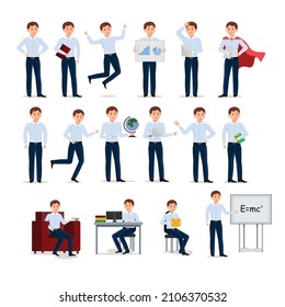 Male Teacher Character Set. Front, Side, Back View Character. Cartoon Flat Illustration. School Teacher. High School Teacher.