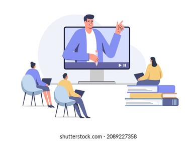 Male teacher conduct lessons online. Video course, web seminar, internet class, personal teacher service for individual distant home self education.