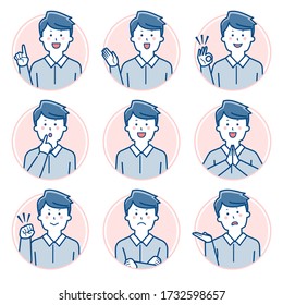 Male teacher expression Circle icon Set 1 / Two colors